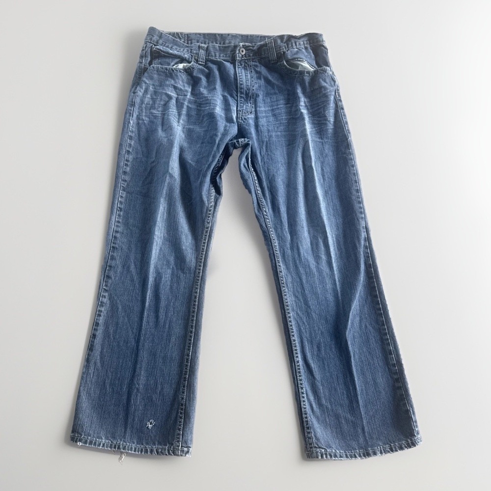 Flypaper Blue Jeans Mens 38x30 Bootcut Blue Distressed Stretch Denim Y2K